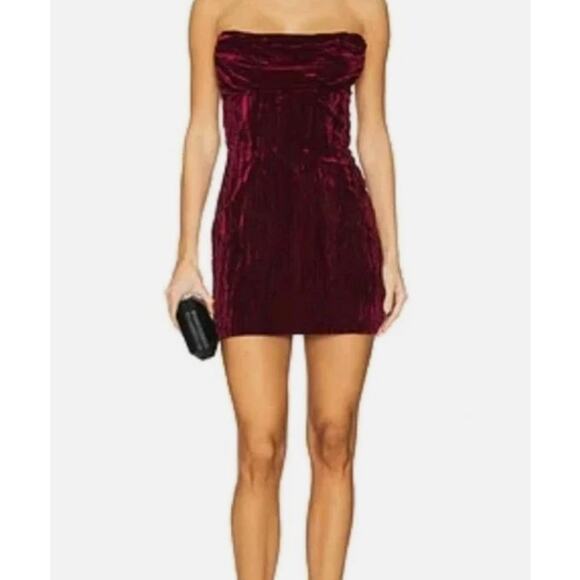 Urban Social Velvet Burgundy Red Strapless Tube Shimmer Mini Dress Medium - Picture 2 of 9